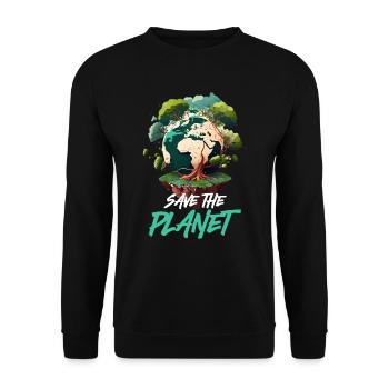 Rette den Planeten Mutter Erde Umweltschutz - Unisex Pullover - Schwarz - Vorne - Alina (178cm) & Michal (187cm)