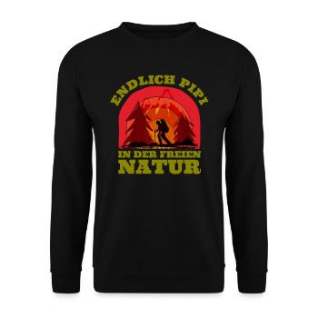 Wanderer Endlich in der freien Natur Berge - Unisex Pullover - Schwarz - Vorne - Alina (178cm) & Michal (187cm)