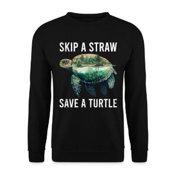 Skip A Straw Save A Turtle Environmental Protection - Unisex Sweatshirt - black - Front - Alina (178cm) & Michal (187cm)