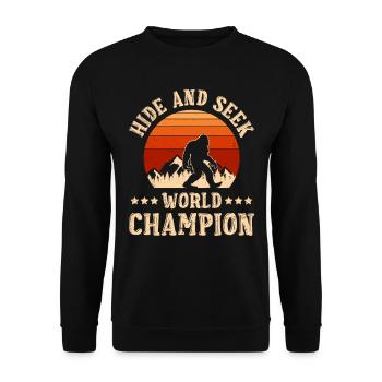Hide and Seek World Champion Hiking Funny Mountains - Unisex Sweatshirt - black - Front - Alina (178cm) & Michal (187cm)