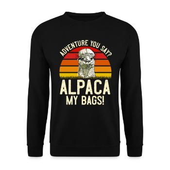 Alpaga mes sacs Alpiniste Drôle de randonnée - Sweat-shirt Unisexe - noir - Devant - Alina (178cm) & Michal (187cm)