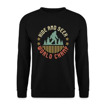 Hide and Seek World Champ Mountain Fan Funny Hiker - Unisex Sweatshirt - black - Front - Alina (178cm) & Michal (187cm)