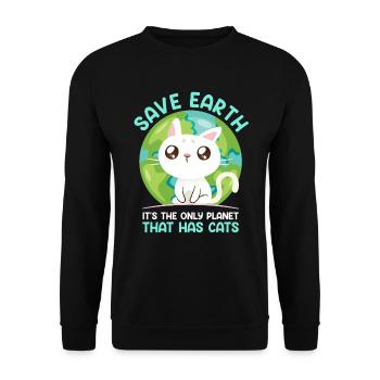 Save Earth Katzenliebhaber Artenschutz Umwelt - Unisex Pullover - Schwarz - Vorne - Alina (178cm) & Michal (187cm)