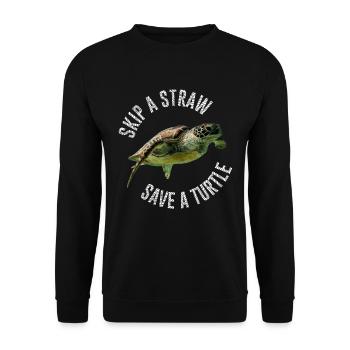 Skip A Straw Save A Turtle Environment Turtle - Sweat-shirt Unisexe - noir - Devant - Alina (178cm) & Michal (187cm)