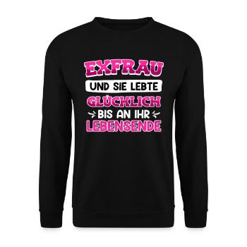 Scheidungsparty Ex Frau glücklich geschieden - Unisex Pullover - Schwarz - Vorne - Alina (178cm) & Michal (187cm)