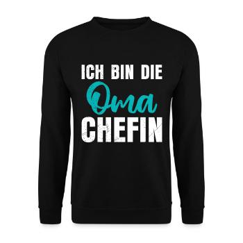 Oma Ehefrau und Chefin Muttertag super Oma - Unisex Pullover - Schwarz - Vorne - Alina (178cm) & Michal (187cm)