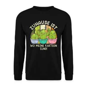 Zuhause ist wo meine Kakteen sind! Kaktusliebhaber - Unisex Pullover - Schwarz - Vorne - Alina (178cm) & Michal (187cm)