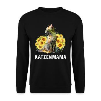Katzenmama Blumen Katzenliebhaber Katzenfans - Unisex Pullover - Schwarz - Vorne - Alina (178cm) & Michal (187cm)