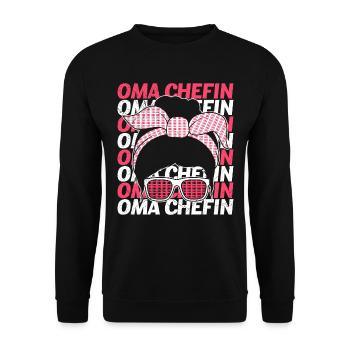 Oma und Chefin Grandma Muttertag Omi - Unisex Pullover - Schwarz - Vorne - Alina (178cm) & Michal (187cm)