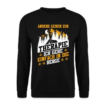 Andere gehen zur Therapie Ich geh in die Berge - Unisex Pullover - Schwarz - Vorne - Alina (178cm) & Michal (187cm)