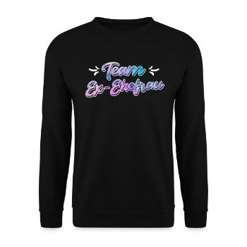 Scheidungsparty Ex Frau glücklich geschieden - Unisex Pullover - Schwarz - Vorne - Alina (178cm) & Michal (187cm)