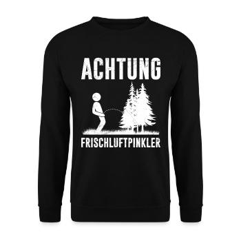Warnung lustig Wanderer und Bergsteiger Berge - Unisex Pullover - Schwarz - Vorne - Alina (178cm) & Michal (187cm)