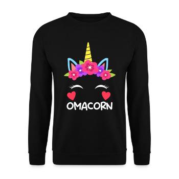 Omacorn Großmutter Muttertag Einhorn Fans - Unisex Pullover - Schwarz - Vorne - Alina (178cm) & Michal (187cm)
