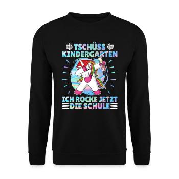 Tschüss Kindergarten Ich rocke jetzt die Schule - Unisex Pullover - Schwarz - Vorne - Alina (178cm) & Michal (187cm)