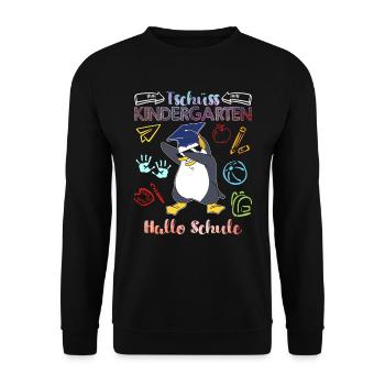 Tschüss Kindergarten Hallo Schule 1. Klasse - Unisex Pullover - Schwarz - Vorne - Alina (178cm) & Michal (187cm)