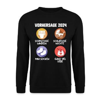Baby Vorhersage 2024 werdende Mama 2024 - Unisex Pullover - Schwarz - Vorne - Alina (178cm) & Michal (187cm)