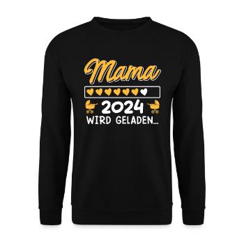 Mama wird geladen 2024 werdende Mama 2024 Baby - Unisex Pullover - Schwarz - Vorne - Alina (178cm) & Michal (187cm)