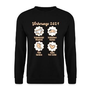 Vohersage 2024 werdende Mama 2024 bald Papa - Unisex Pullover - Schwarz - Vorne - Alina (178cm) & Michal (187cm)