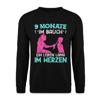 Werdende Mama 2024 9 Monate im Bauch Baby - Unisex Pullover - Schwarz - Vorne - Alina (178cm) & Michal (187cm)