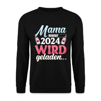 Mama wird geladen 2024 werdende Mütter Baby 2024 - Unisex Pullover - Schwarz - Vorne - Alina (178cm) & Michal (187cm)