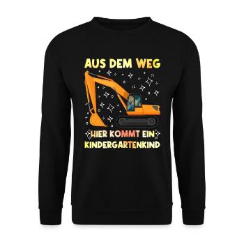 Kita Aus dem Weg Hier kommt ein Kindergartenkind - Unisex Pullover - Schwarz - Vorne - Alina (178cm) & Michal (187cm)