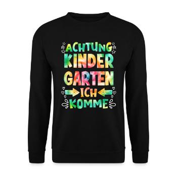 Kindergarten ich komme Kita Kinder - Unisex Pullover - Schwarz - Vorne - Alina (178cm) & Michal (187cm)