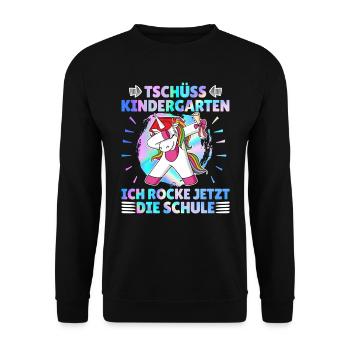 Tschüss Kindergarten Ich rocke jetzt die Schule - Unisex Pullover - Schwarz - Vorne - Alina (178cm) & Michal (187cm)