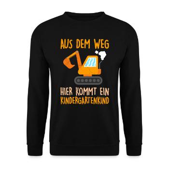 Kiga Aus dem Weg hier komt ein Kindergartenkind - Unisex Pullover - Schwarz - Vorne - Alina (178cm) & Michal (187cm)