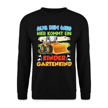 Aus dem Weg hier kommt ein Kinder Gartenkind - Unisex Pullover - Schwarz - Vorne - Alina (178cm) & Michal (187cm)