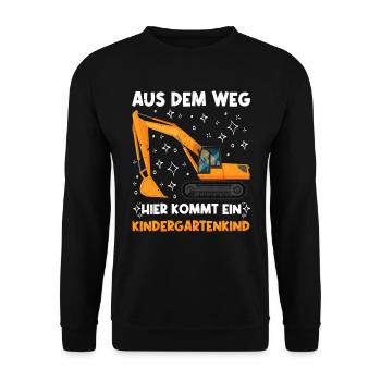 Kita Aus dem Weg Hier kommt ein Kindergartenkind - Unisex Pullover - Schwarz - Vorne - Alina (178cm) & Michal (187cm)