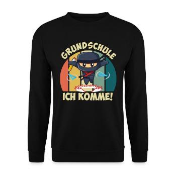 Grundschule Ich komme! Erstklässler Einschulung - Unisex Pullover - Schwarz - Vorne - Alina (178cm) & Michal (187cm)