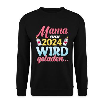 Mama wird geladen 2024 werdende Mütter Baby 2024 - Unisex Pullover - Schwarz - Vorne - Alina (178cm) & Michal (187cm)