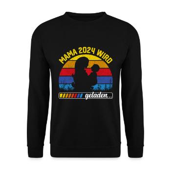Mama wird geladen 2024 werdende Mütter Baby 2024 - Unisex Pullover - Schwarz - Vorne - Alina (178cm) & Michal (187cm)