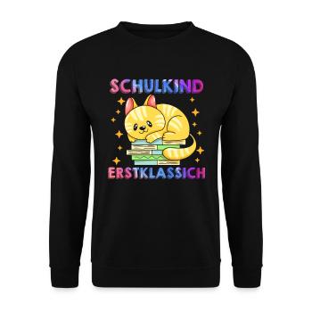 Schulkind Erstklassig Einschulung 1. Klasse - Unisex Pullover - Schwarz - Vorne - Alina (178cm) & Michal (187cm)