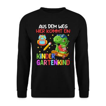 Aus dem Weg hier kommt ein Kinder Gartenkind - Unisex Pullover - Schwarz - Vorne - Alina (178cm) & Michal (187cm)