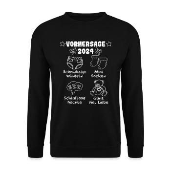 Vohersage 2024 werdende Mama 2024 bald Papa - Unisex Pullover - Schwarz - Vorne - Alina (178cm) & Michal (187cm)