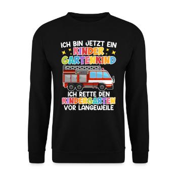 Ich bin jetzt ein Kindergartenkind Einschulung - Unisex Pullover - Schwarz - Vorne - Alina (178cm) & Michal (187cm)