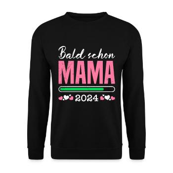 Bald Mama werdende Mütter 2024 Baby Ankündigung - Unisex Pullover - Schwarz - Vorne - Alina (178cm) & Michal (187cm)