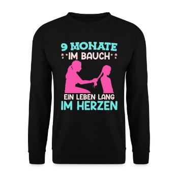 Werdende Mama 2024 9 Monate im Bauch Baby - Unisex Pullover - Schwarz - Vorne - Alina (178cm) & Michal (187cm)