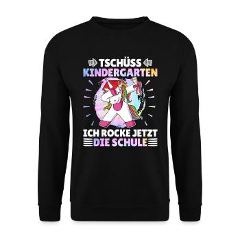 Tschüss Kindergarten Ich rocke jetzt die Schule - Unisex Pullover - Schwarz - Vorne - Alina (178cm) & Michal (187cm)