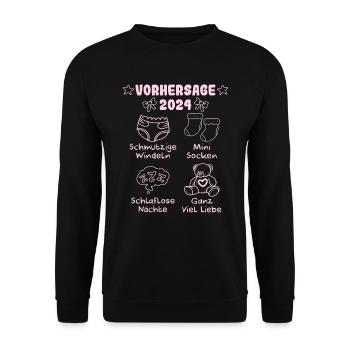 Vohersage 2024 werdende Mama 2024 bald Papa - Unisex Pullover - Schwarz - Vorne - Alina (178cm) & Michal (187cm)