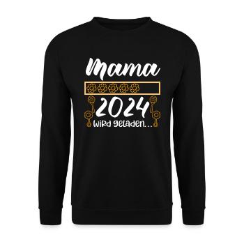 Mama loading 2024 werdende Mama Babyparty 2024 - Unisex Pullover - Schwarz - Vorne - Alina (178cm) & Michal (187cm)