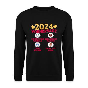 Babyparty Vorhersage 2024 werdende Mama 2024 - Unisex Pullover - Schwarz - Vorne - Alina (178cm) & Michal (187cm)