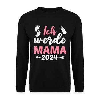 Ich werde Mama 2024 Baby Ankündigung Vorhersage - Unisex Pullover - Schwarz - Vorne - Alina (178cm) & Michal (187cm)