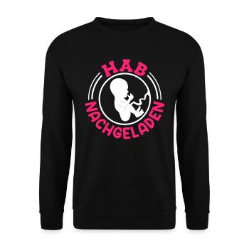 Werdende Mütter 2024 Hab nachgeladen Baby kommt - Unisex Pullover - Schwarz - Vorne - Alina (178cm) & Michal (187cm)