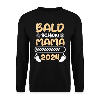 Bald Mama werdende Mütter 2024 Baby Ankündigung - Unisex Pullover - Schwarz - Vorne - Alina (178cm) & Michal (187cm)