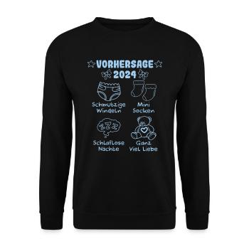 Vohersage 2024 werdende Mama 2024 bald Papa - Unisex Pullover - Schwarz - Vorne - Alina (178cm) & Michal (187cm)