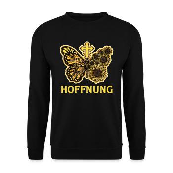 Hoffnung Frühling Sonnenblumen Sonnenschein - Unisex Pullover - Schwarz - Vorne - Alina (178cm) & Michal (187cm)