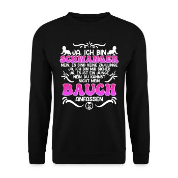 Ja ich bin schwanger werdende Mama 2024 Baby - Unisex Pullover - Schwarz - Vorne - Alina (178cm) & Michal (187cm)