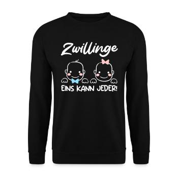 Zwillinge Eins kann Jeder! Zwillingsmama 2024 - Unisex Pullover - Schwarz - Vorne - Alina (178cm) & Michal (187cm)